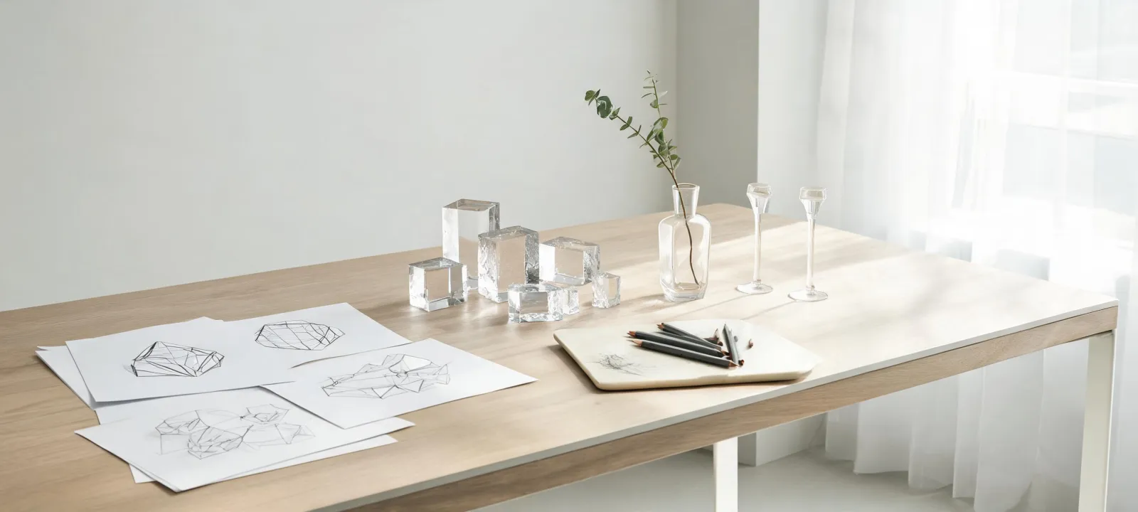 Orrefors studio table with crystal pieces